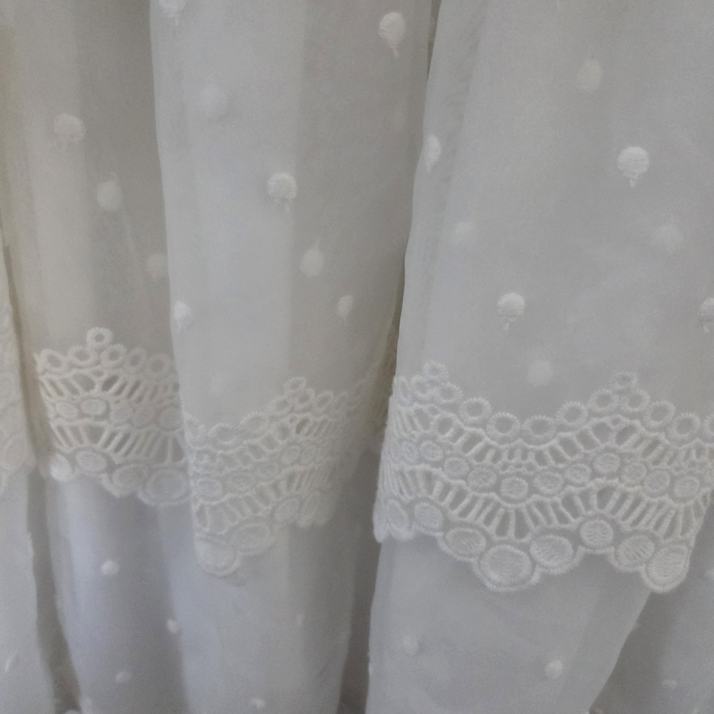 English Factory White Swiss Dot Puff-Sleeve Tierd Eyelet Mini Dress. Sz XS LWD - Picture 8 of 11